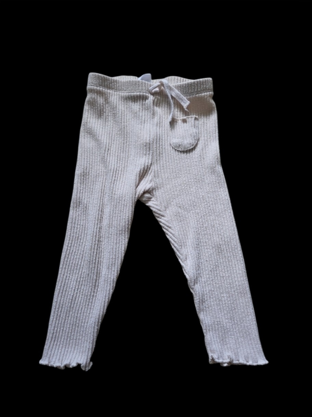 Zara Kids Ribbed Drawstring Leggings 9-12 Months Cream Ruffle Pants Infant - Picture 4 of 13